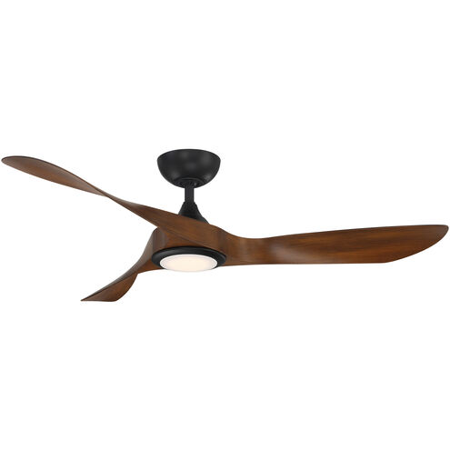 Swirl 54 inch Matte Black Distressed Koa with Distressed Koa Blades Downrod Ceiling Fans, Smart Fan