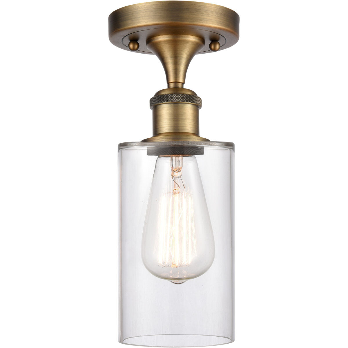 Ballston Clymer LED 3.88 inch Brushed Brass Semi-Flush Mount Ceiling Light in Clear Glass, Ballston