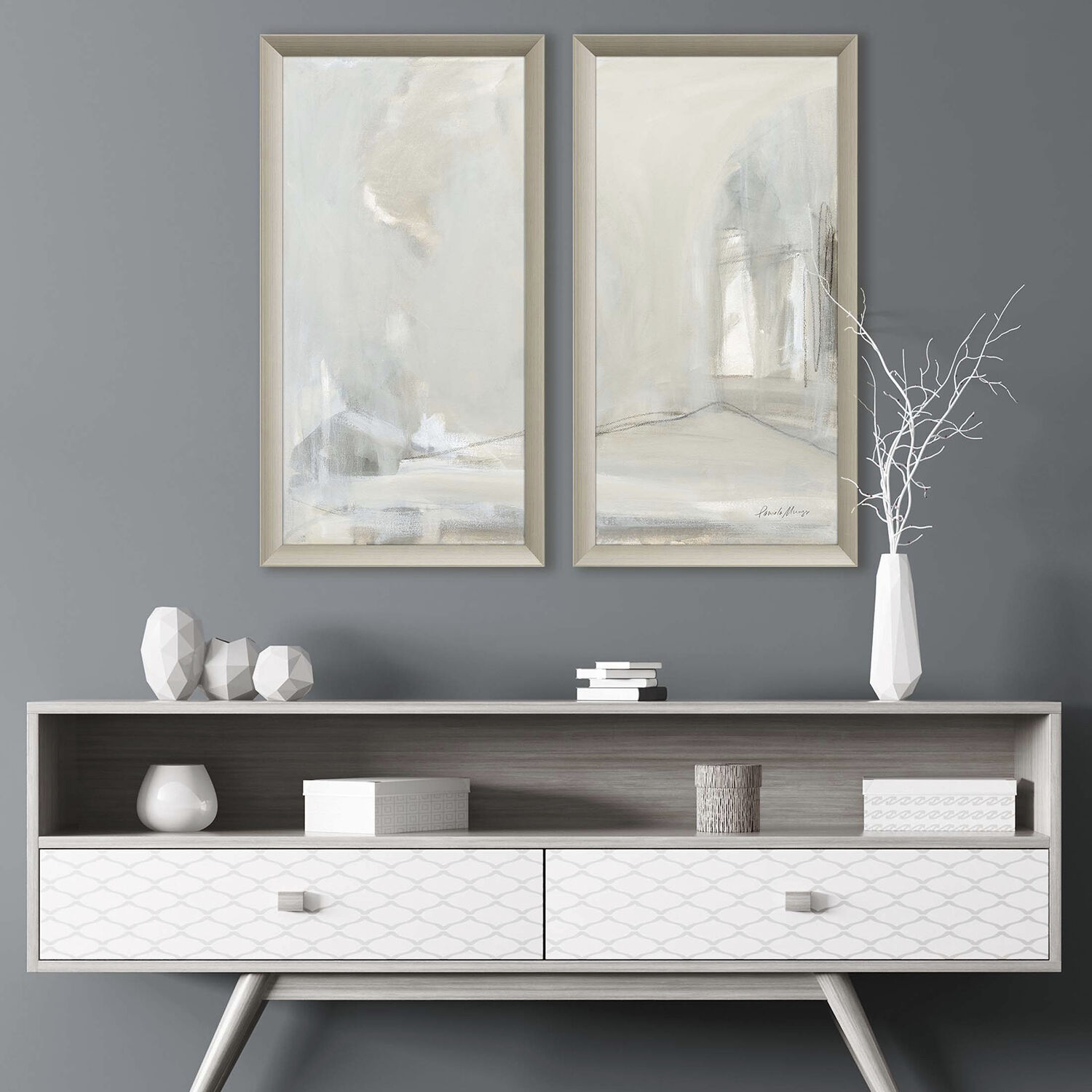 Abstract Gray and Neutral and White Framed Art