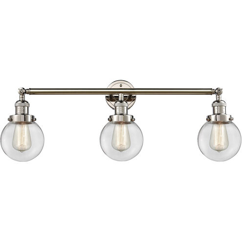 Franklin Restoration Beacon 3 Light 30 inch Polished Nickel Bath Vanity Light Wall Light in Clear Glass, Franklin Restoration
