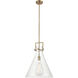 Newton Cone 1 Light 16 inch Brushed Brass Pendant Ceiling Light in Clear Glass