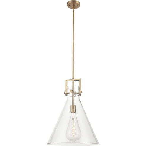 Newton Cone 1 Light 16 inch Brushed Brass Pendant Ceiling Light in Clear Glass