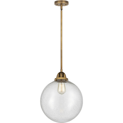 Nouveau 2 Beacon 1 Light 12 inch Brushed Brass Mini Pendant Ceiling Light in Incandescent, Seedy