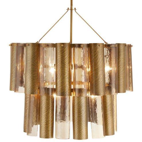 Faramond 10 Light 35 inch Vintage Brass and Hammered Smoke Slump Glass Chandelier Ceiling Light