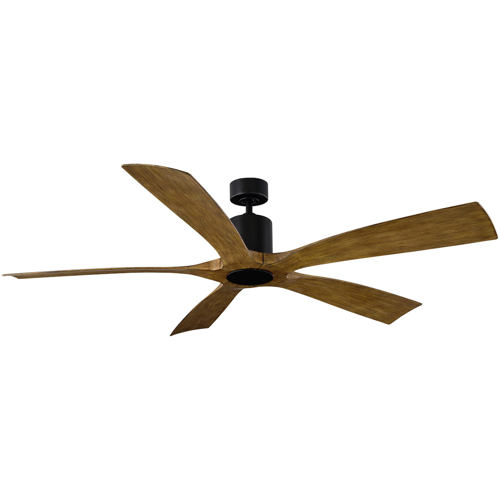 Aviator 70 inch Matte Black and Distressed Koa with Distressed Koa Blades Downrod Ceiling Fan in Matte Black Distressed Koa, Smart Ceiling Fan