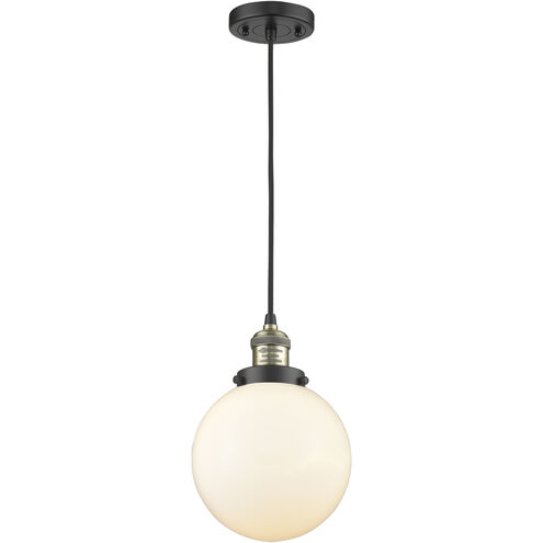 Franklin Restoration Beacon 1 Light 8 inch Black Antique Brass Mini Pendant Ceiling Light in Incandescent, Matte White, Franklin Restoration