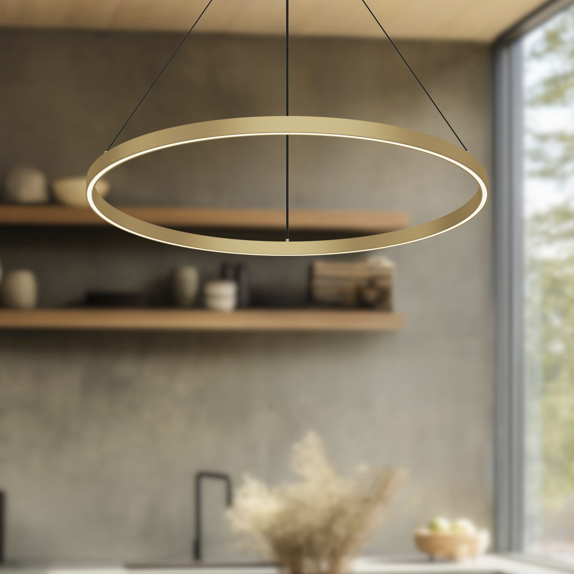 Cerchio LED 31.5 inch Brushed Gold Pendant Ceiling Light