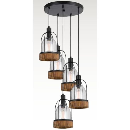 Beacon 5 Light 16 inch Black and Wood Pendant Ceiling Light