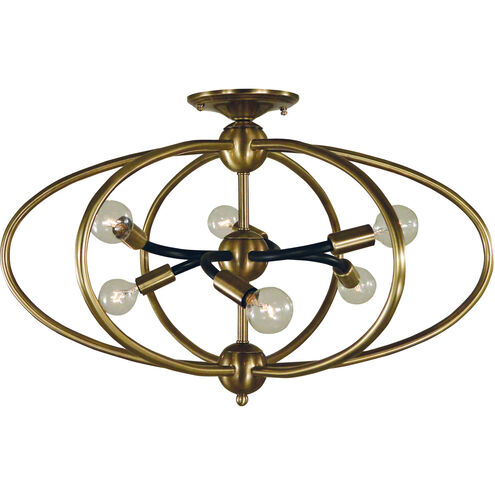 Orbit 6 Light 23 inch Antique Brass with Matte Black Accents Semi-Flush Mount Ceiling Light