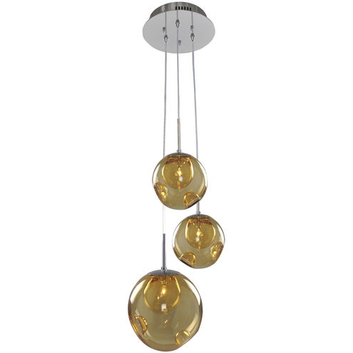 Meteor 3 Light 10 inch Chrome Pendant Ceiling Light in Amber