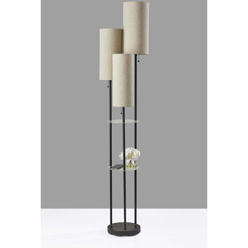 Trio 68 inch 40.00 watt Black with Antique Brass Accents Floor Lamp Portable Light in Light Brown Textured Fabric 