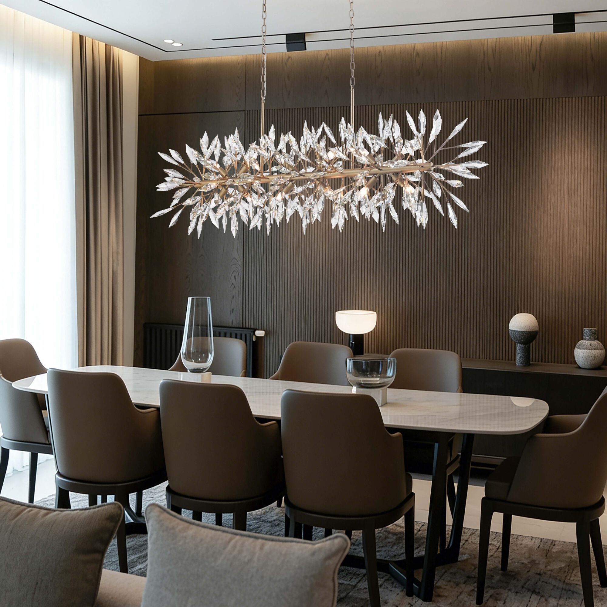 Crystal Fusion 12 Light 60 inch Peruvian Gold Linear Chandelier Ceiling Light