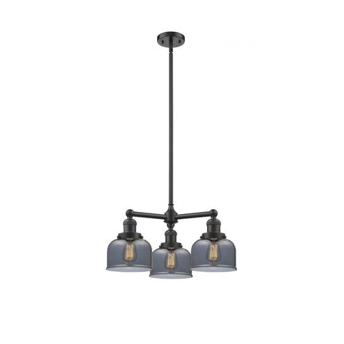 Franklin Restoration Large Bell 3 Light 22 inch Oil Rubbed Bronze Chandelier Ceiling Light in Plated Smoke Glass, Franklin Restoration