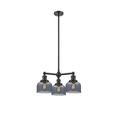 Franklin Restoration Large Bell 3 Light 22 inch Oil Rubbed Bronze Chandelier Ceiling Light in Plated Smoke Glass, Franklin Restoration