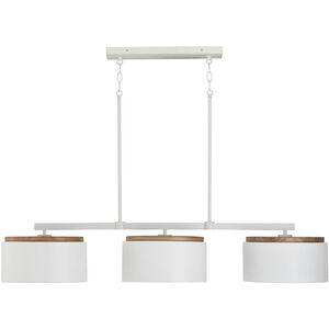 Liam 3 Light 46.5 inch Light Wood and White Linear Chandelier Ceiling Light