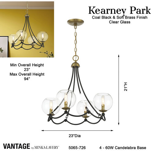 Vantage Kearney Park 4 Light 23 inch Coal and Soft Brass Chandelier Ceiling Light