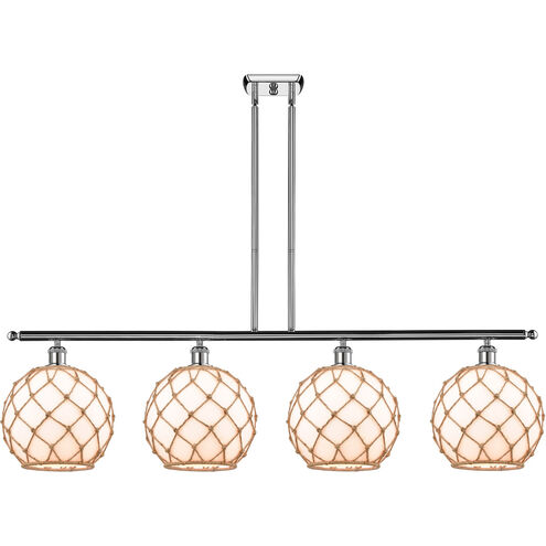 Ballston Large Farmhouse Rope LED 48 inch Polished Chrome Island Light Ceiling Light in White Glass with Brown Rope, Ballston