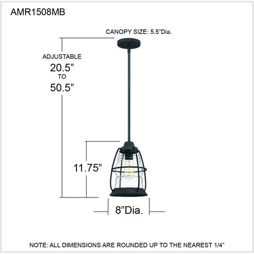 Admiral 1 Light 8 inch Mottled Black Mini Pendant Ceiling Light, Small