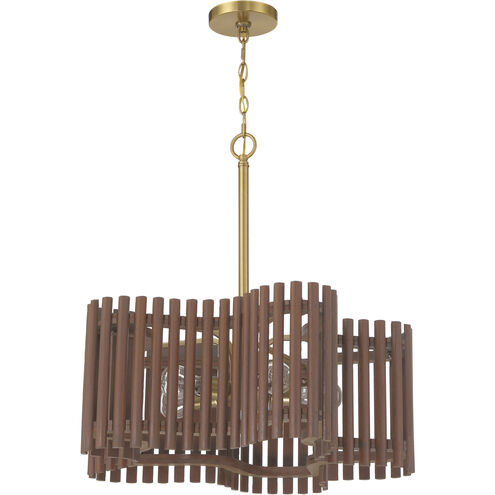 Freeform 5 Light 24 inch Satin Brass/Walnut Chandelier Ceiling Light, Medium