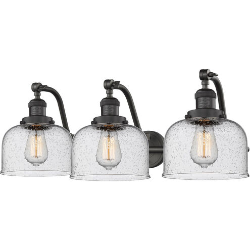 Franklin Restoration Large Bell 3 Light 28 inch Oil Rubbed Bronze Bath Vanity Light Wall Light in Seedy Glass, Franklin Restoration