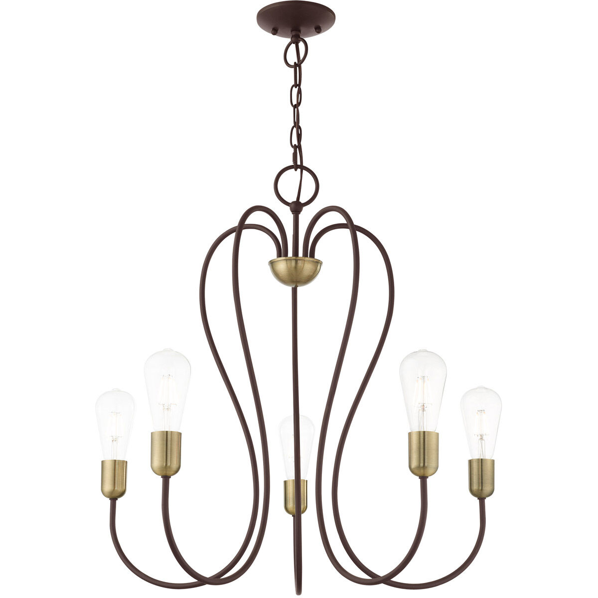 Lucerne 5 Light 24 inch Bronze with Antique Brass Accents Chandelier Ceiling Light