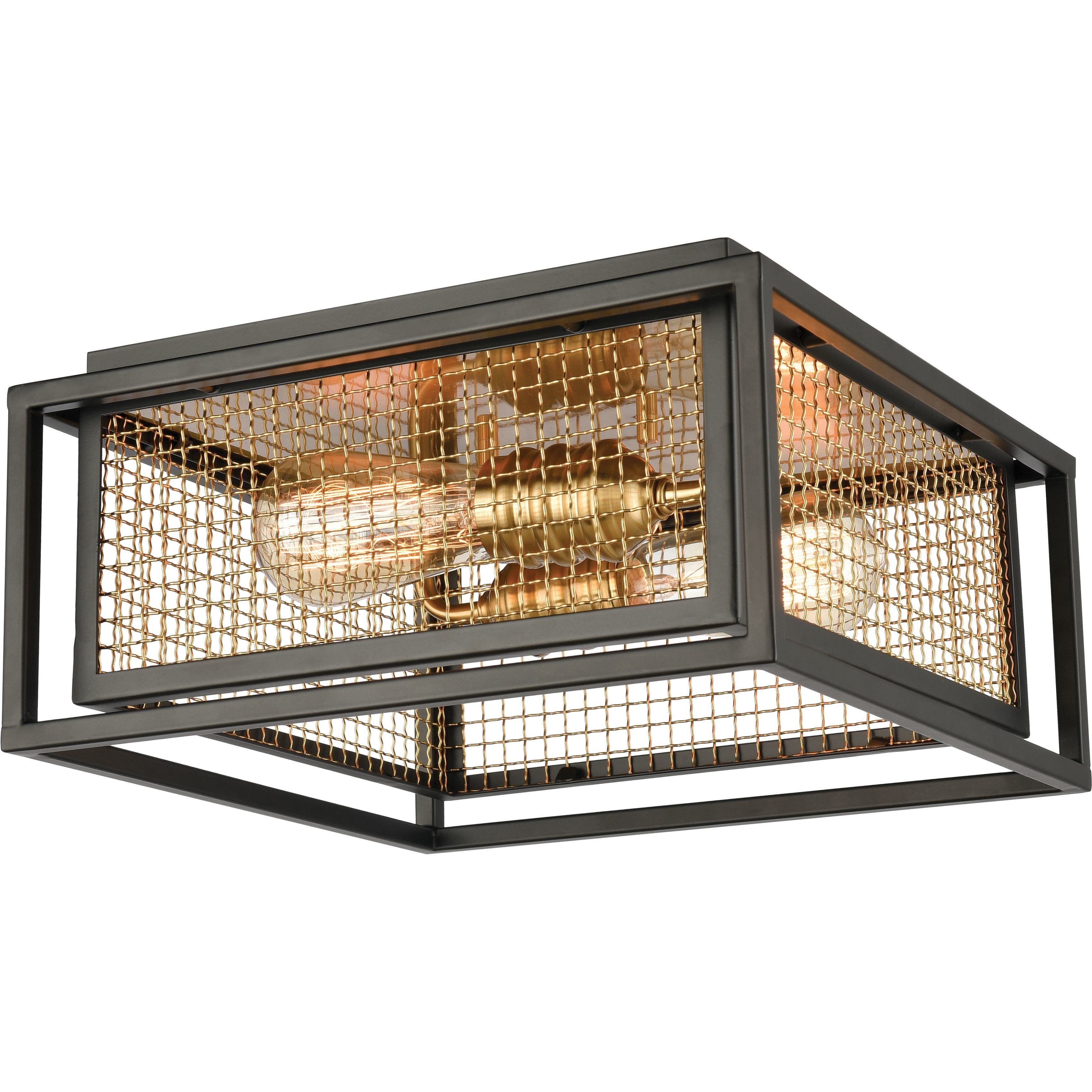 Jarvis 2 Light 12 inch Matte Black with Burnished Brass Flush Mount Ceiling Light