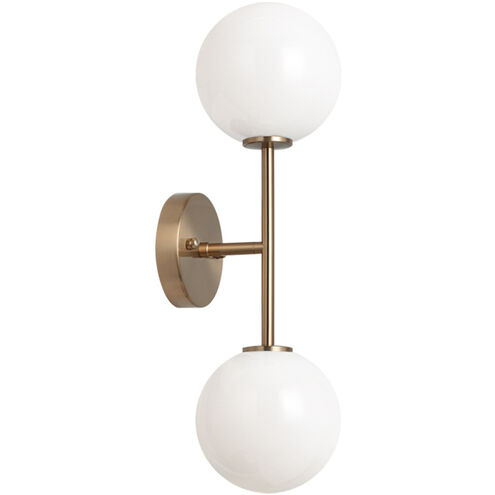 Novo 2 Light 5 inch Aged Gold Brass Wall Sconce Wall Light in Opal