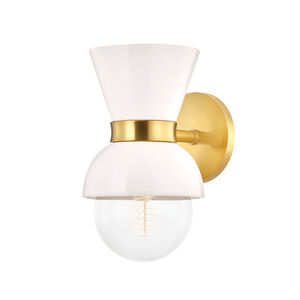 Gillian 1 Light 6 inch Aged Brass/Ceramic Gloss Cream Wall Sconce Wall Light in Aged Brass/Gloss Cream