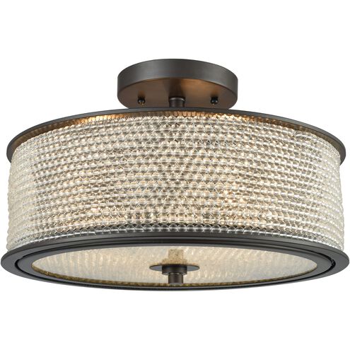 Glass Beads 3 Light 16 inch Oil Rubbed Bronze Semi Flush Mount Ceiling Light