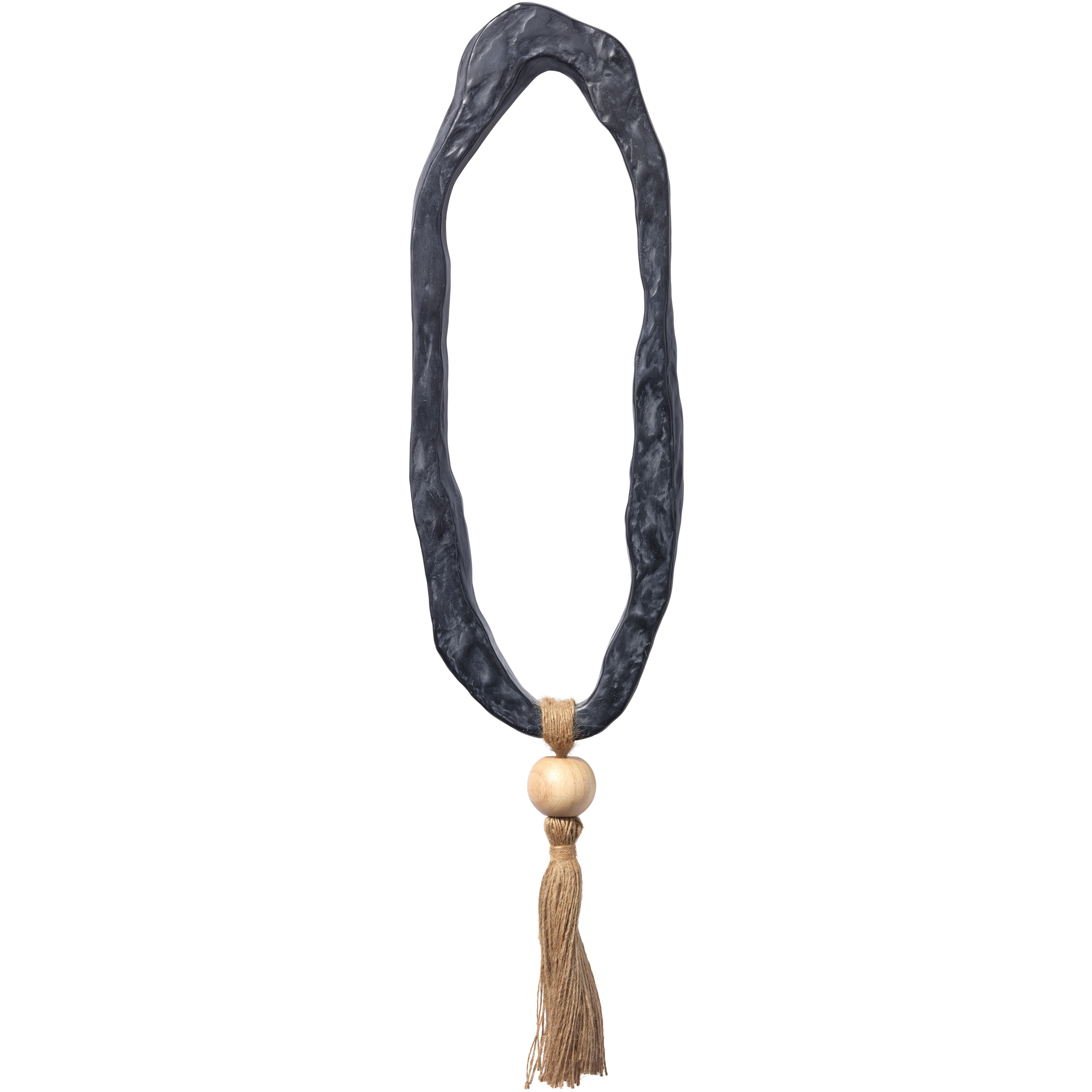 Mirage Abstract White / Black / Grey w/ Natural Wood Bead and Jute Wall Art