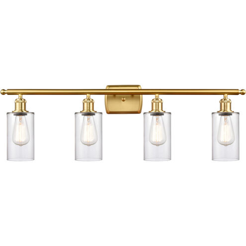 Ballston Clymer 4 Light 36 inch Satin Gold Bath Vanity Light Wall Light in Clear Glass, Ballston