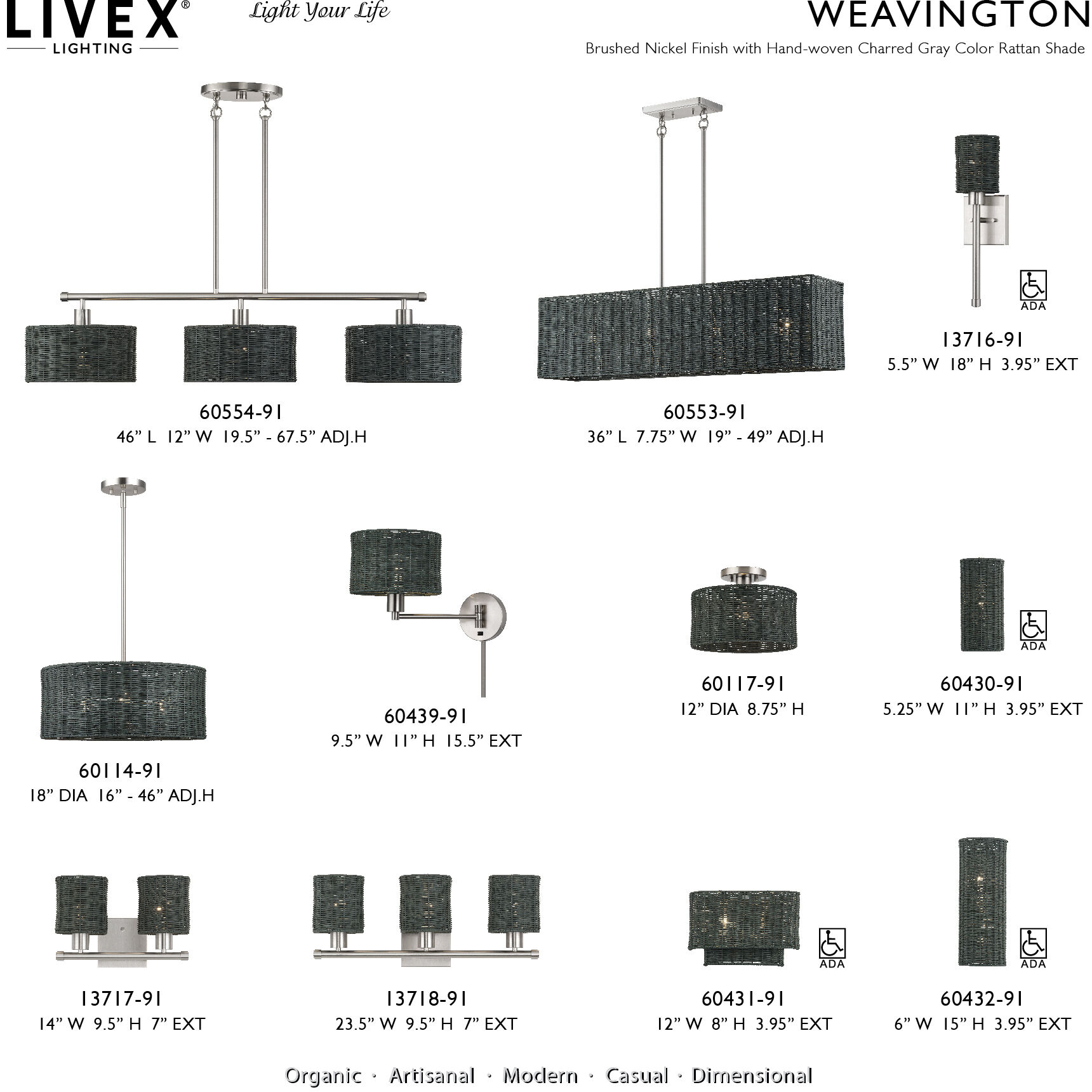 Weavington 3 Light 46 inch Brushed Nickel Linear Chandelier Ceiling Light, Extra Large