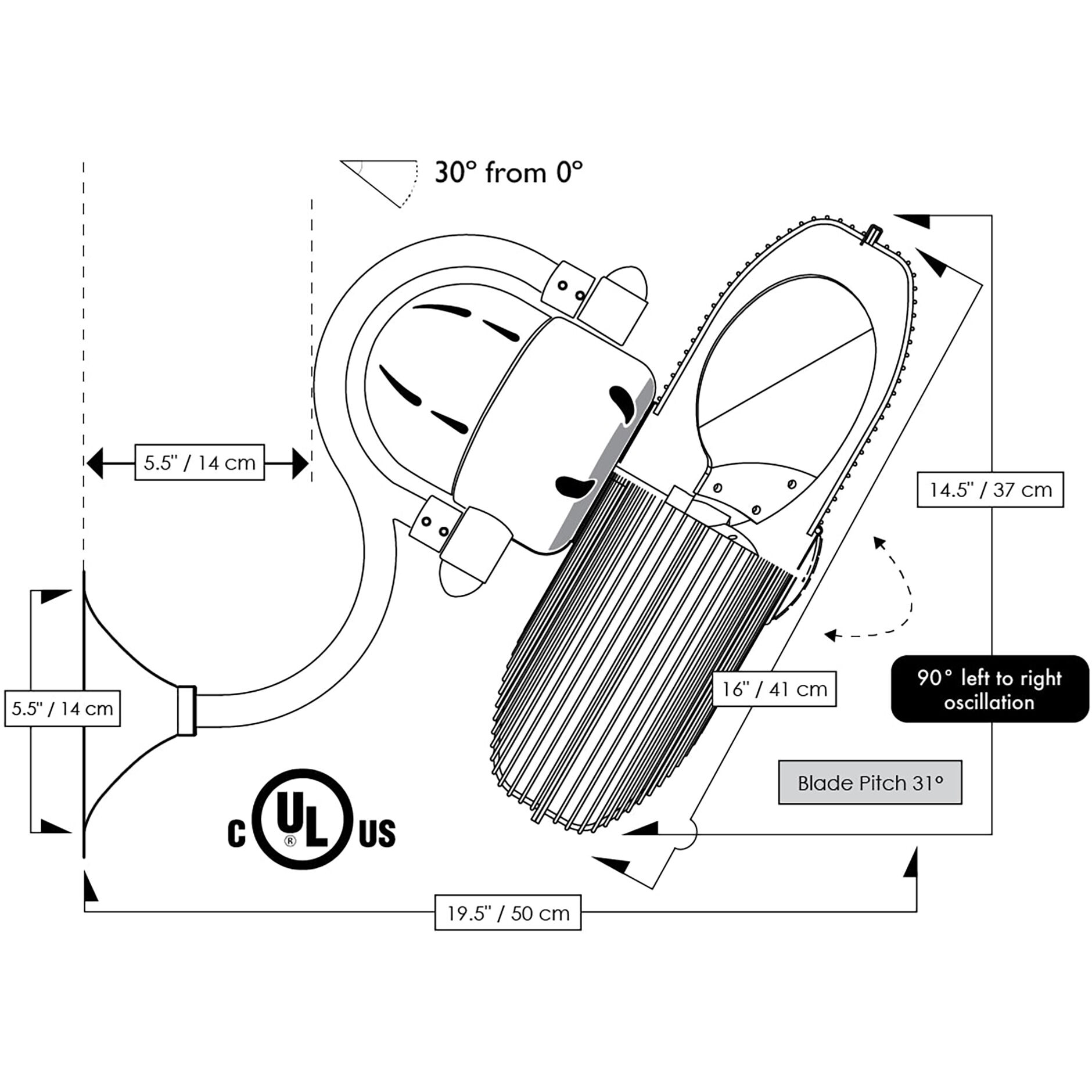 Atlas Laura 19.5 inch Textured Bronze Wall Fan, Atlas