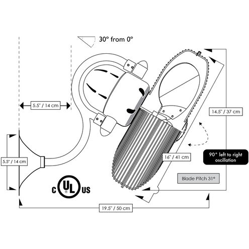Atlas Laura 19.5 inch Textured Bronze Wall Fan, Atlas