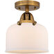 Nouveau 2 Large Bell LED 8 inch Brushed Brass Semi-Flush Mount Ceiling Light in Matte White Glass