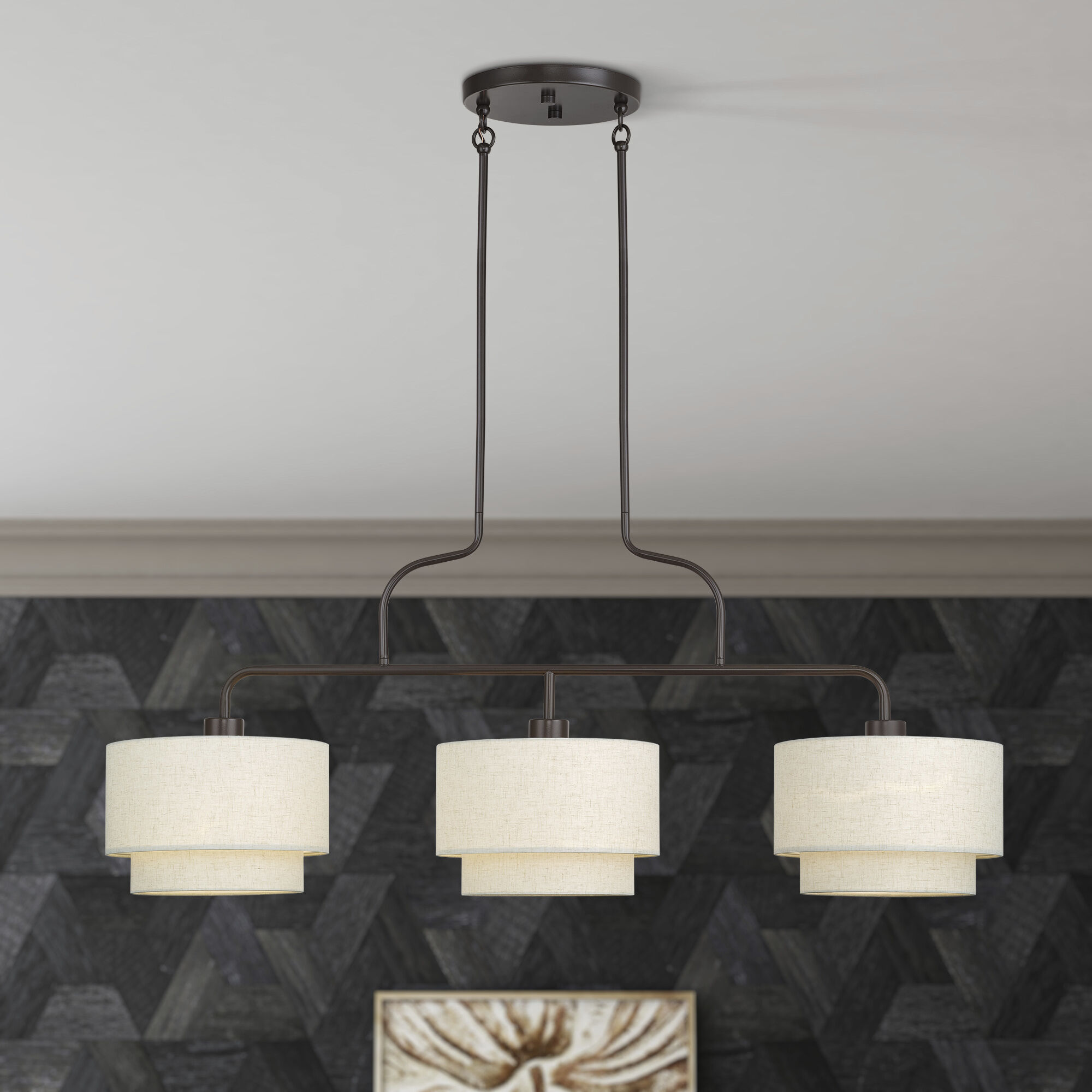 Manorwood 3 Light 48 inch English Bronze Linear Chandelier Ceiling Light, Extra Large