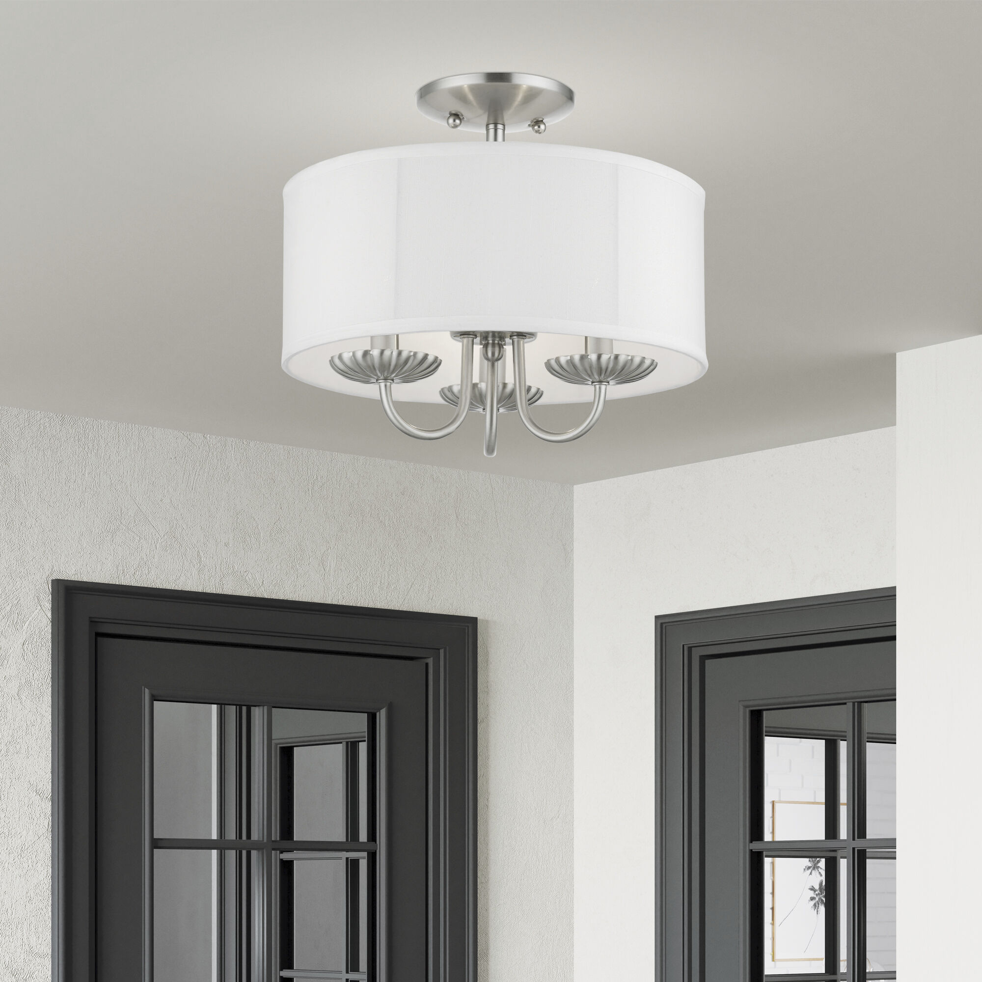 Brookdale 3 Light 13 inch Brushed Nickel Semi-Flush Mount Ceiling Light