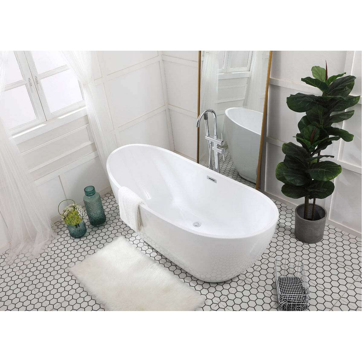Ines Glossy White and Chrome Bathtub