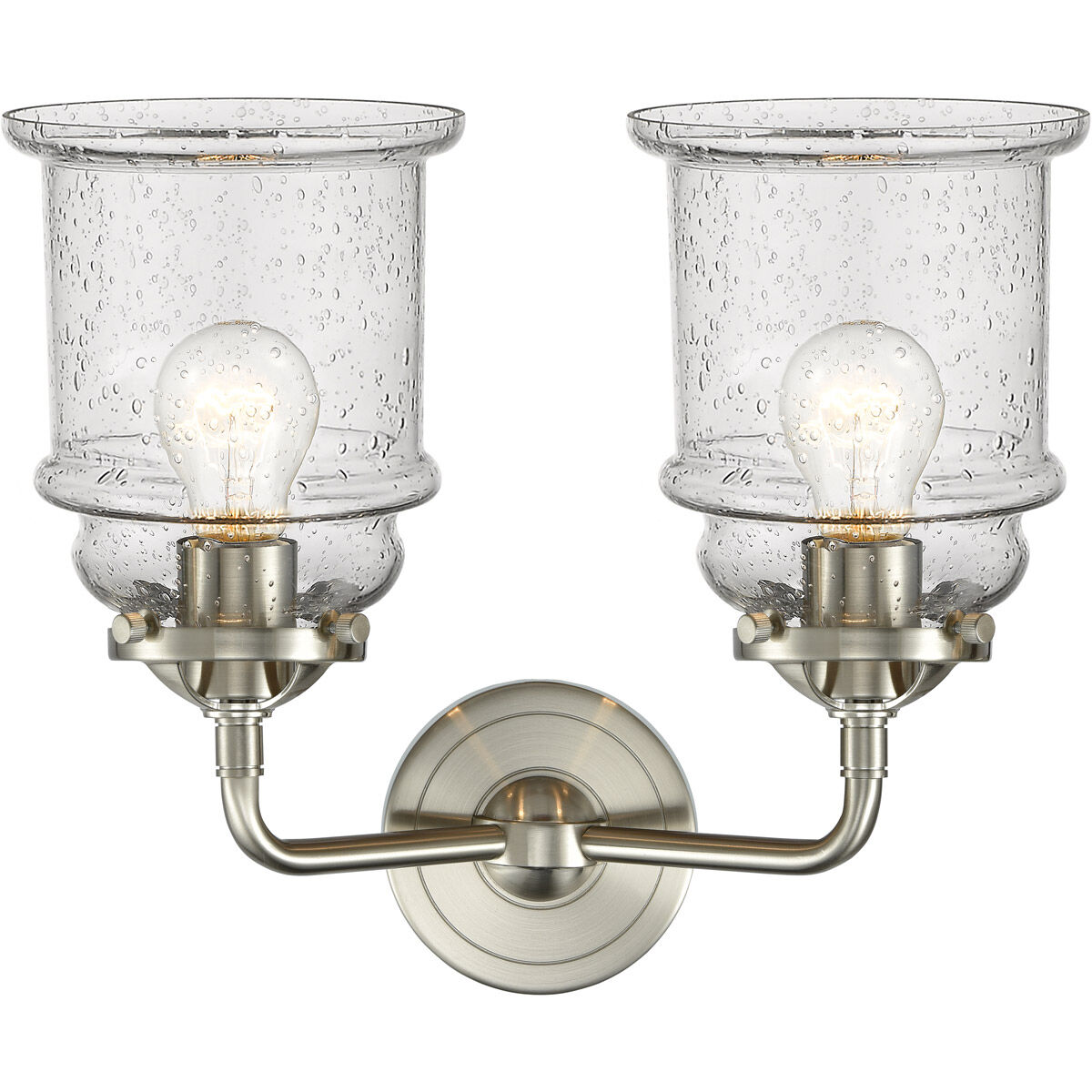 Nouveau Canton LED 14 inch Brushed Satin Nickel Bath Vanity Light Wall Light in Seedy Glass, Nouveau