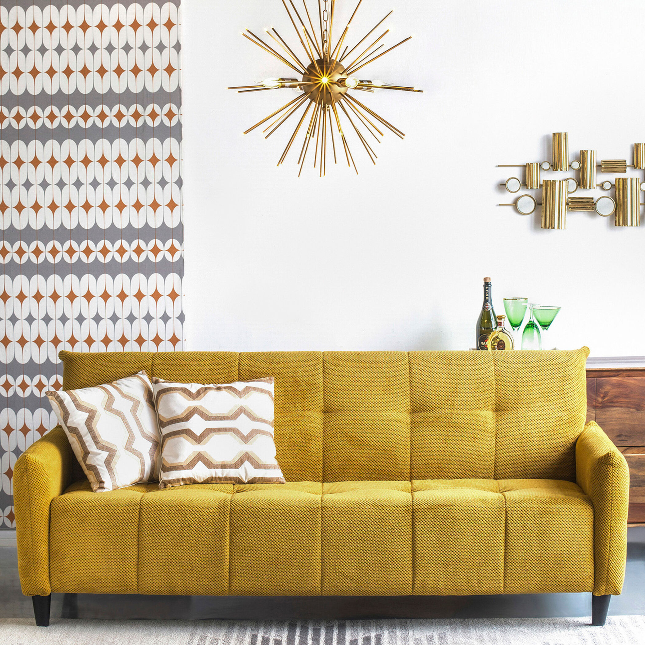 Large Biscuit Tufted Mustard Sofa