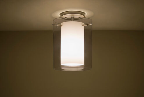 Pahu 1 Light 8 inch Satin Nickel Semi-Flush Mount Ceiling Light in Transparent Smoke/Opal Glass, Incandescent