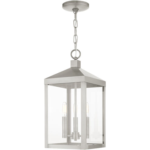 Nyack 3 Light 8.25 inch Brushed Nickel Outdoor Pendant Lantern