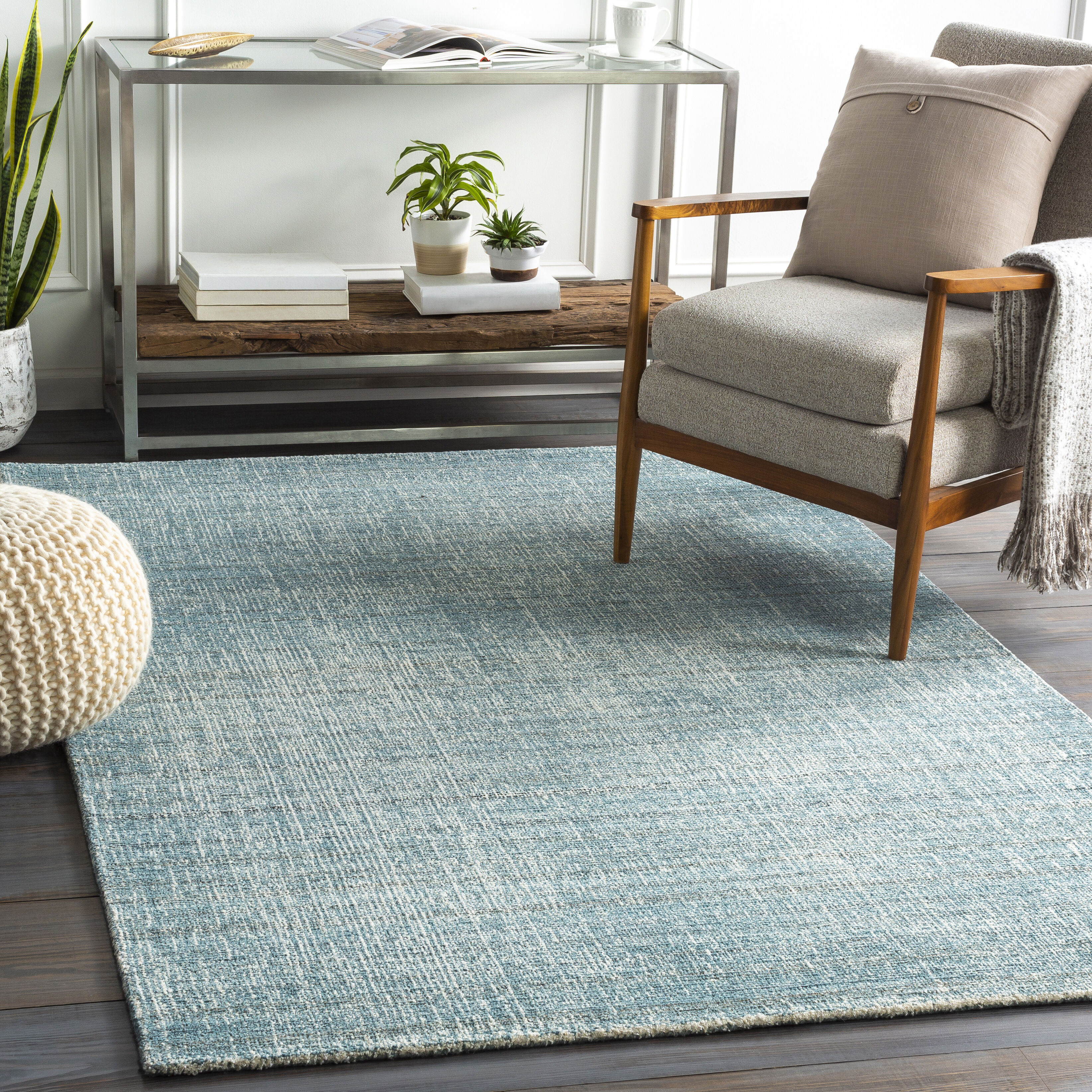 Messina 120 X 96 inch Aqua/White/Olive/Charcoal Handmade Rug in 8 x 10, Rectangle