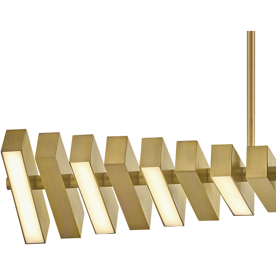 Stitch LED 42 inch Lacquered Brass Chandelier Ceiling Light, Linear & Oval