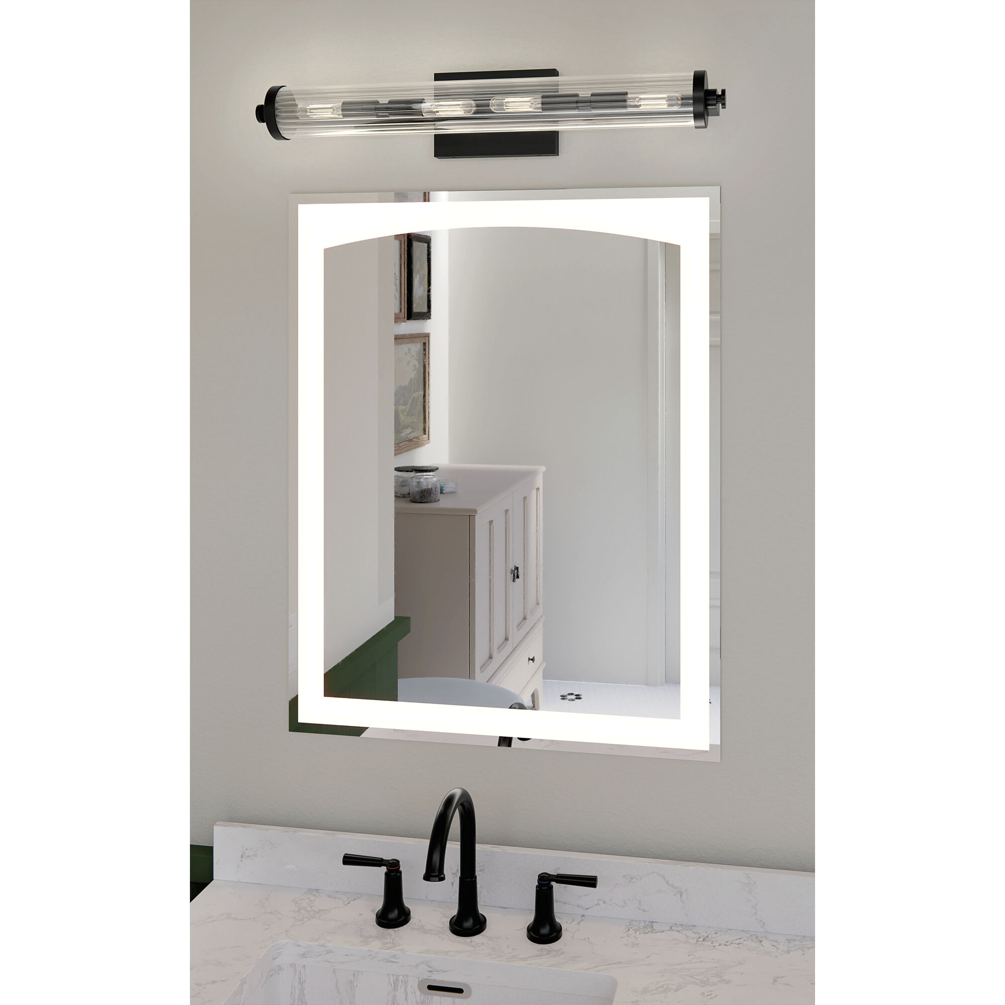 Azores 4 Light 25 inch Black Linear Bath Wall Light, Medium