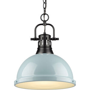 Duncan 1 Light 14 inch Matte Black Pendant Ceiling Light in Seafoam, Large