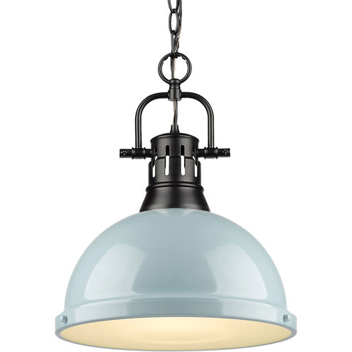 Duncan 1 Light 14 inch Matte Black Pendant Ceiling Light in Seafoam, Large