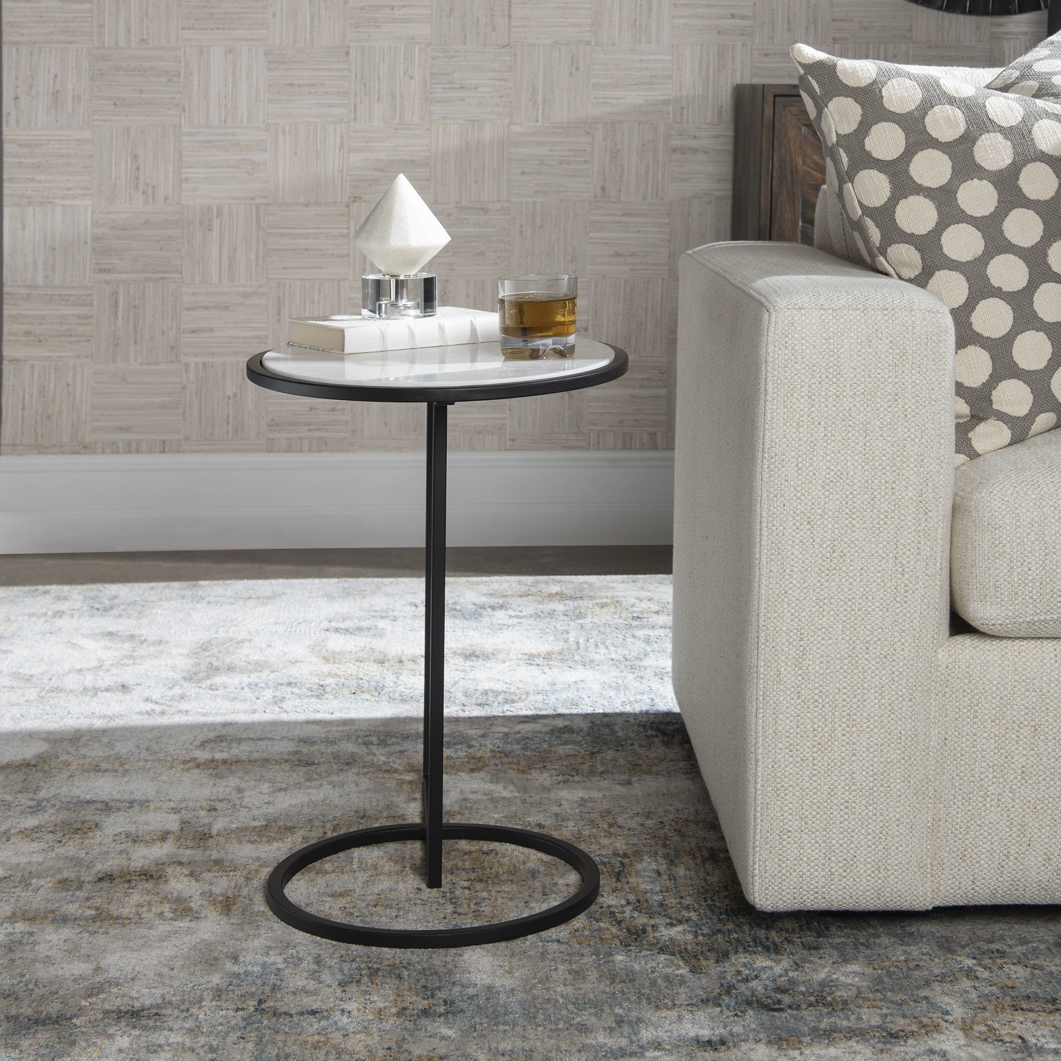 Twofold 23 X 22 inch Satin Black and White Marble Accent Table