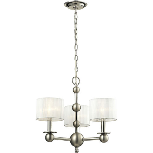 Meridian 3 Light 19 inch Polished Nickel with Matte Nickel and White Chandelier Ceiling Light
