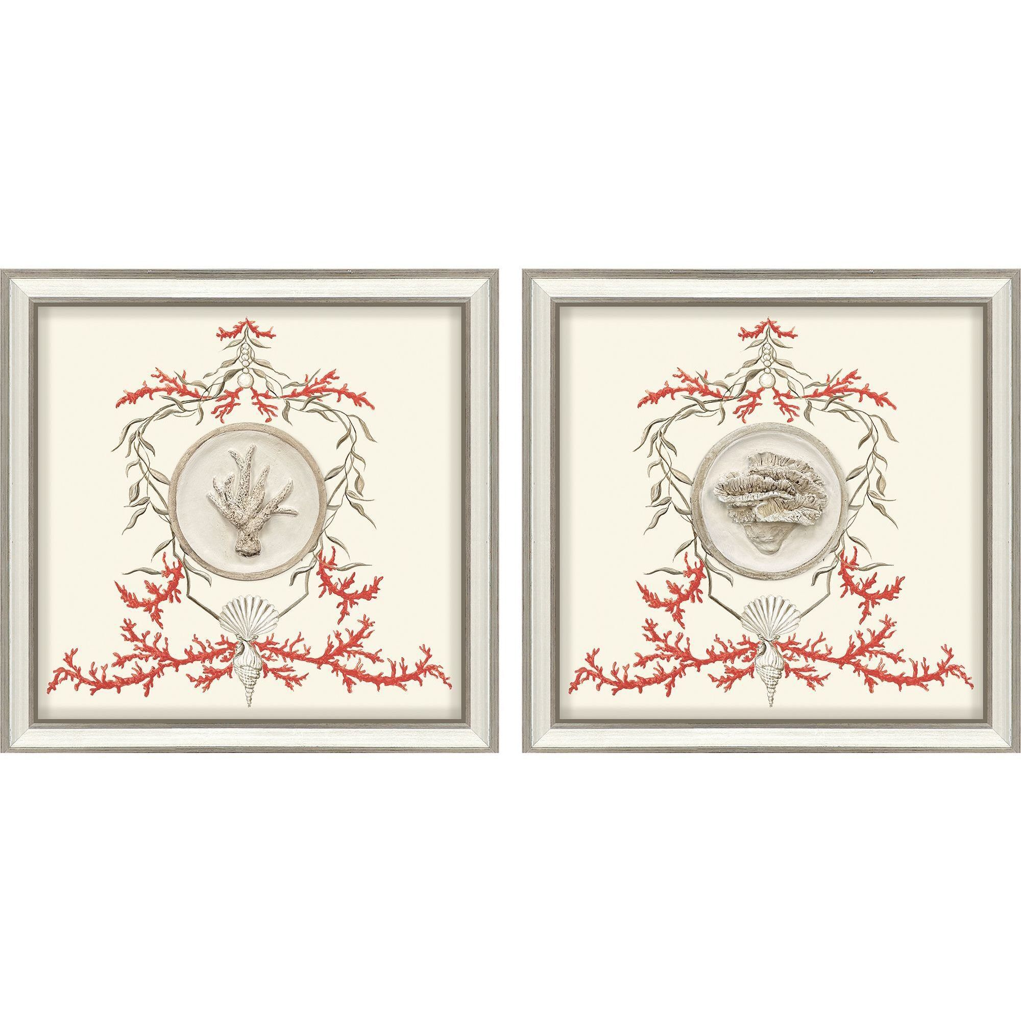 Coral Elegance Red and Neutral Framed Art